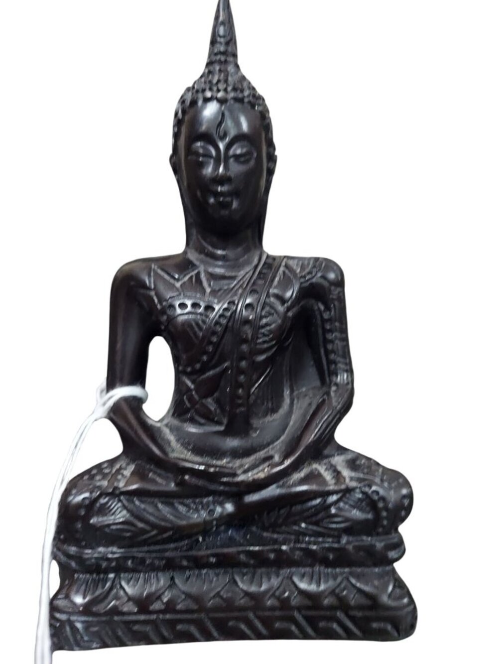 Vintage Hand Carved Buddha Statue 7" Black Sitting Meditation Home Decor
